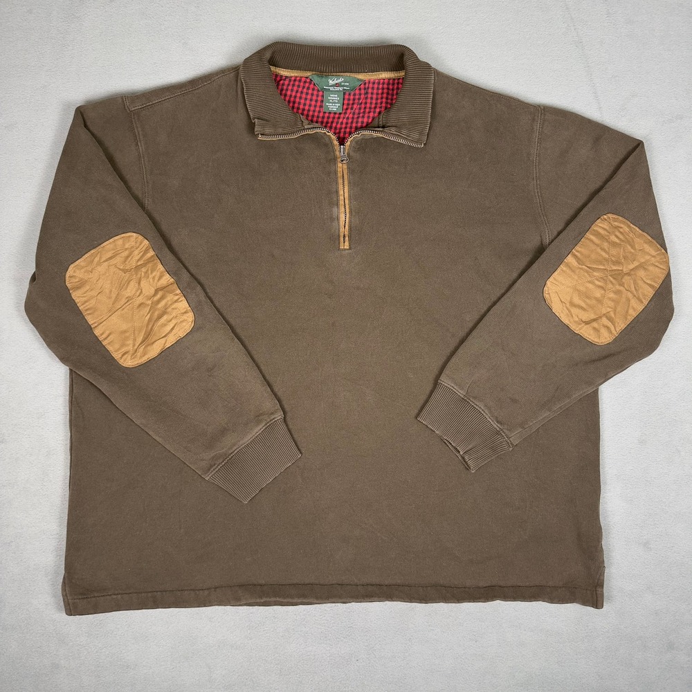 Vintage Woolrich Quarter Zip Pullover Mens XL Olive Brown Sweatshirt Elbow